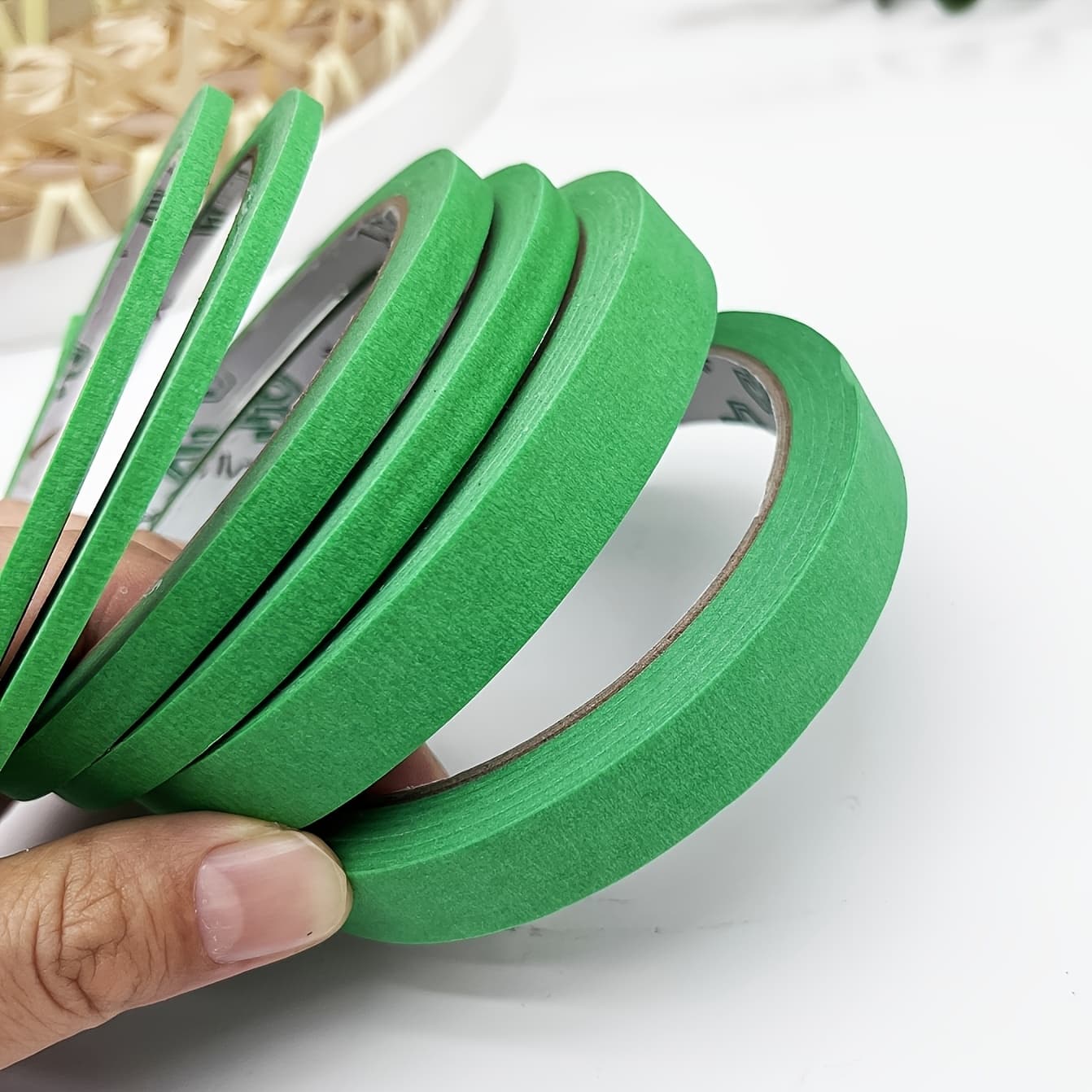 TEMU 3/6 Rolls Green Painter's Tape - 3mm To 13mm Width 787.4 Inches Per Roll - High-quality Removable Stacked - Ideal For Diy Enthusiasts Crafters Nail Artists Hobbyists