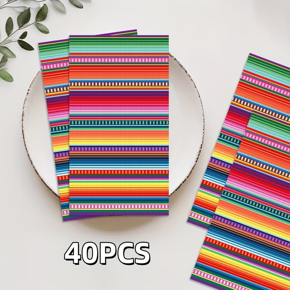 TEMU 40 Disposable Napkins Featuring Colorful Mexican Geometric Patterns, Perfect For Crafts, Collages, And Decorations For Birthdays, Weddings, Picnics, And Parties