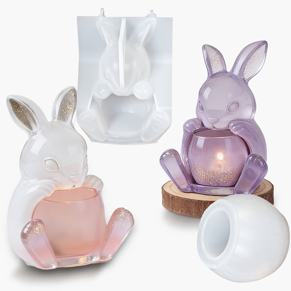 TEMU Set Of Molds For Crafting Rabbit-shaped Candle Holders - Silicone Mold For Easter - Suitable For Soy Wax - 3d Round Candle Jar Mold - Ideal For Gypsum Craft Gifts And Decorations