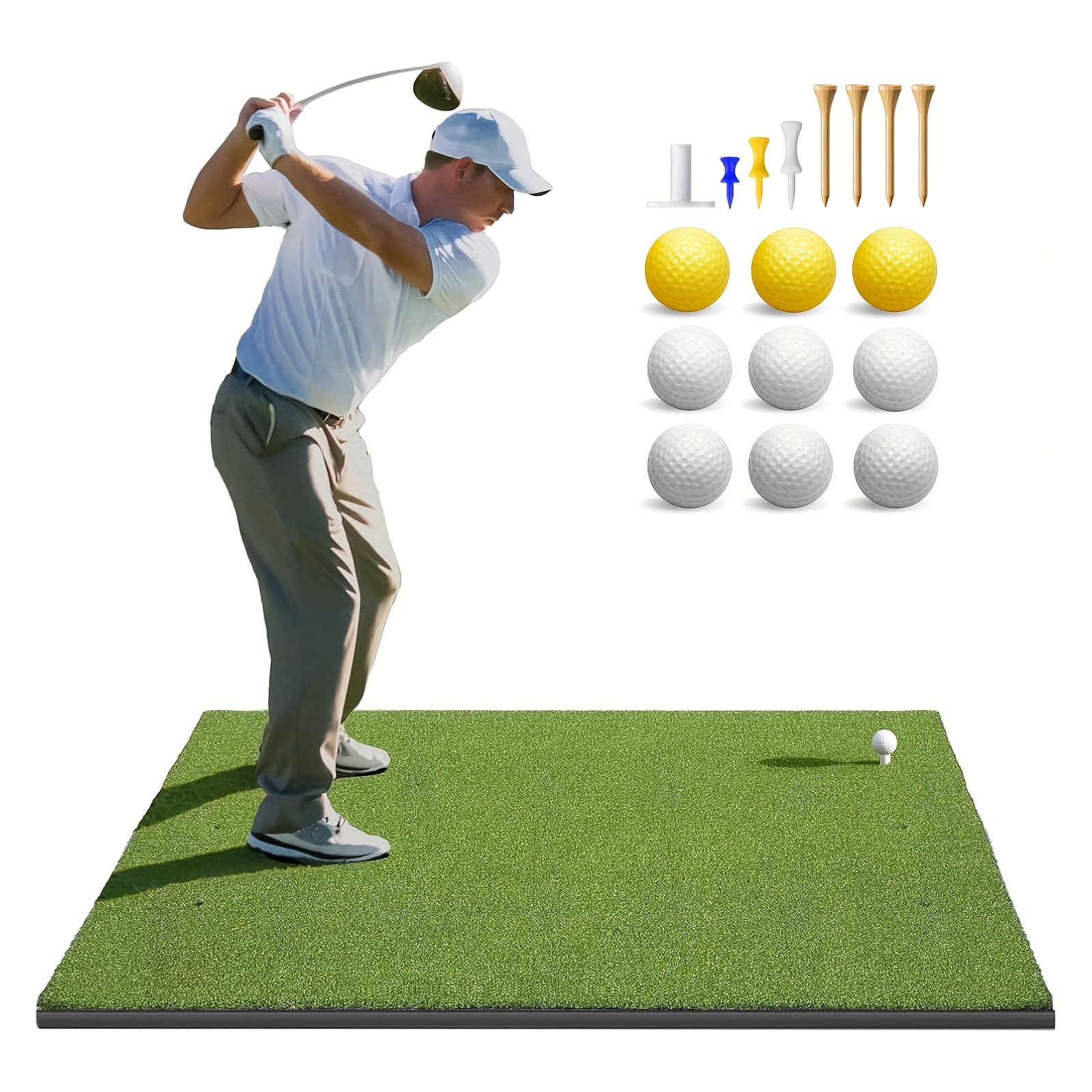 TEMU Golf Mat, 5x4ft Dense Hitting Mats Practice With 9 Balls, 8 Tees, Heavy Duty Artificial Hitting Training Matt For Backyard Driving Chipping Indoor Outdoor Simulators