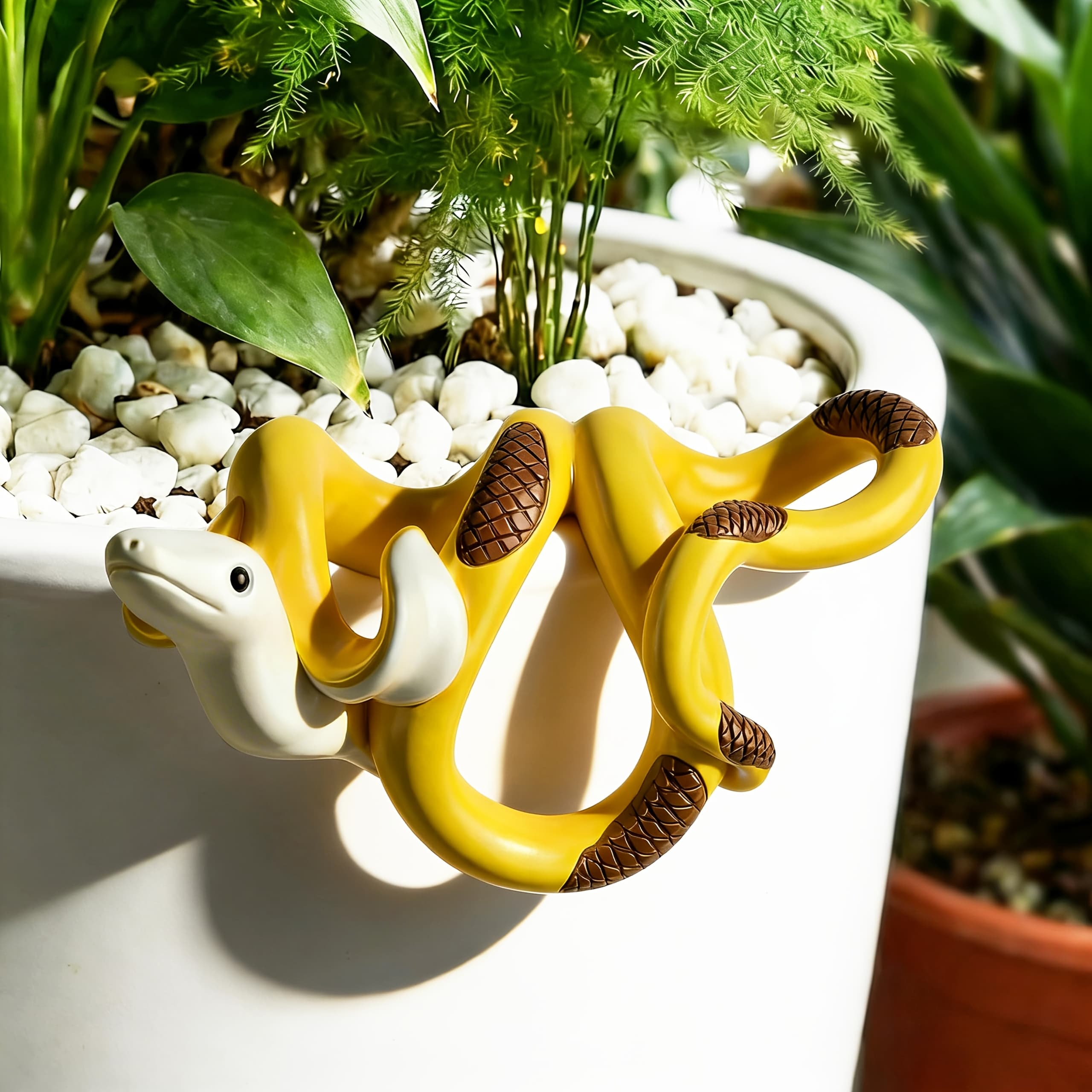 TEMU Creative Yellow Green Plant Pendant, Potted Plant Decoration Resin Ornament, Courtyard Balcony Flower Pot Climbing Decorative Small Jewelry, Realistic Animal Shape Gardening Scenery Additions