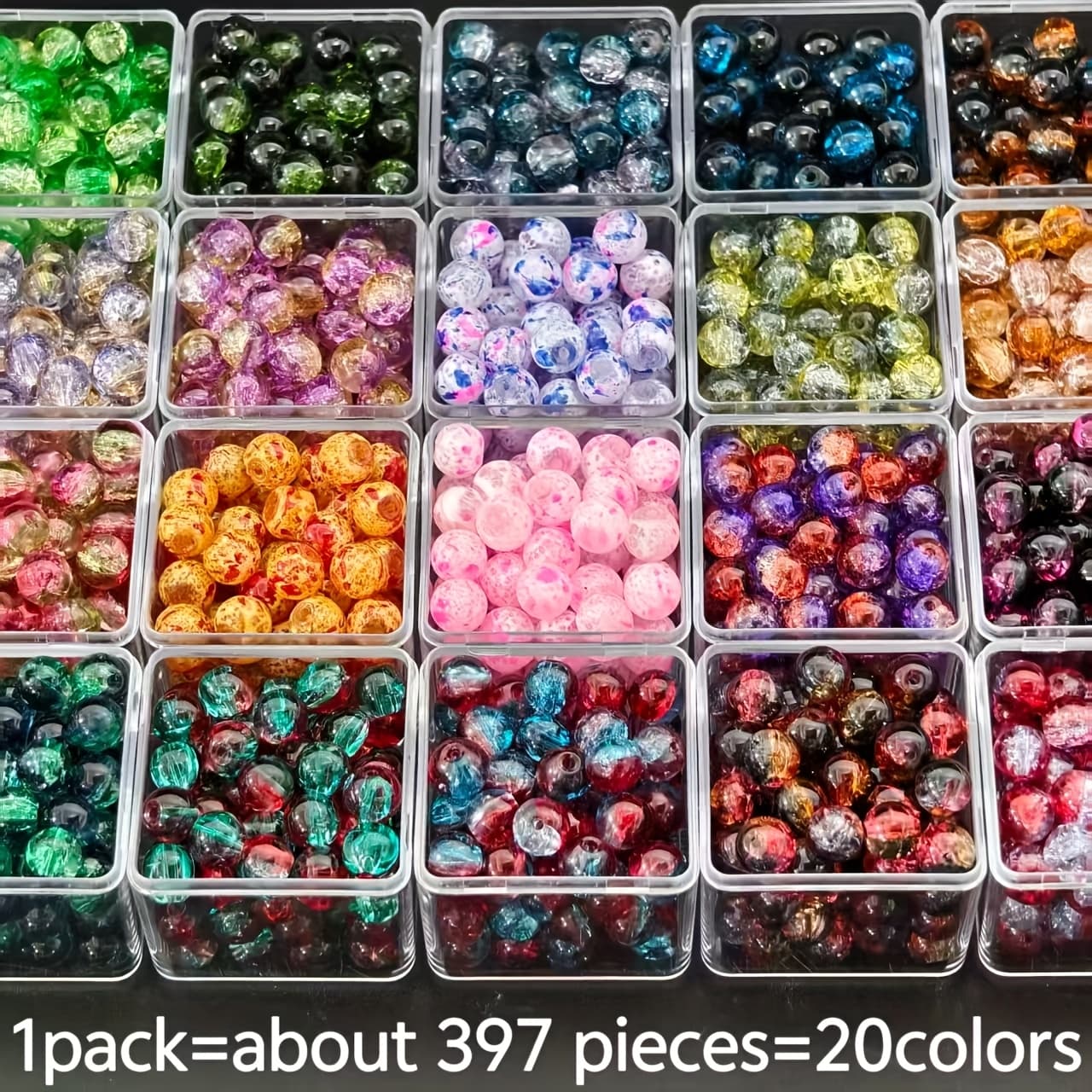 TEMU 397pcs 20 Colors 8mm Bohemian Style - Dual-tone Iridescent Glass Bead Set. Handmade Bracelet Necklace Making Tool Kit - Beach Travel Waterproof Beads And Jewelry Craft Materials Gift