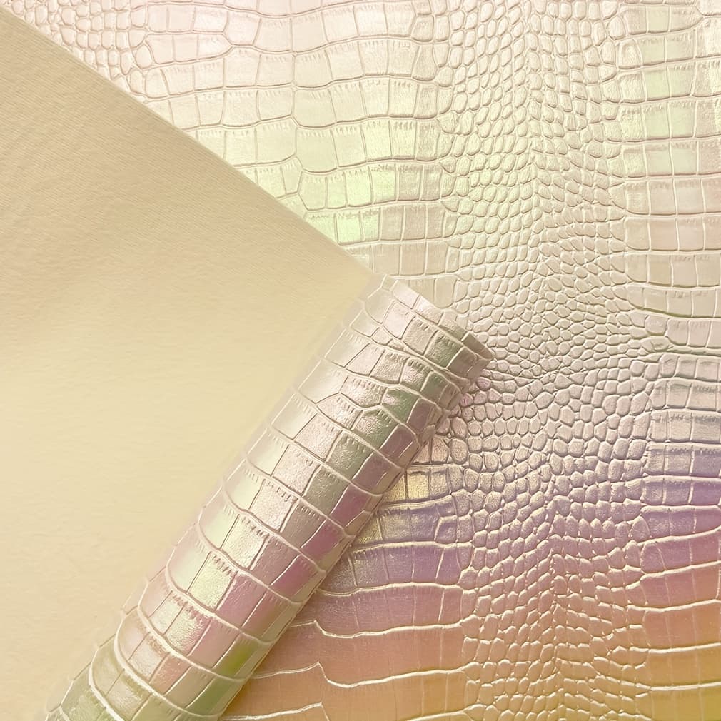 TEMU 1 Roll Vinyl Crocodile Fake Leather Upholstery Fabric 12"x 53"(32cmx135cm) Iridescent Embossed Pu Leather For Handbags Wallets Diy Sewing Accessories