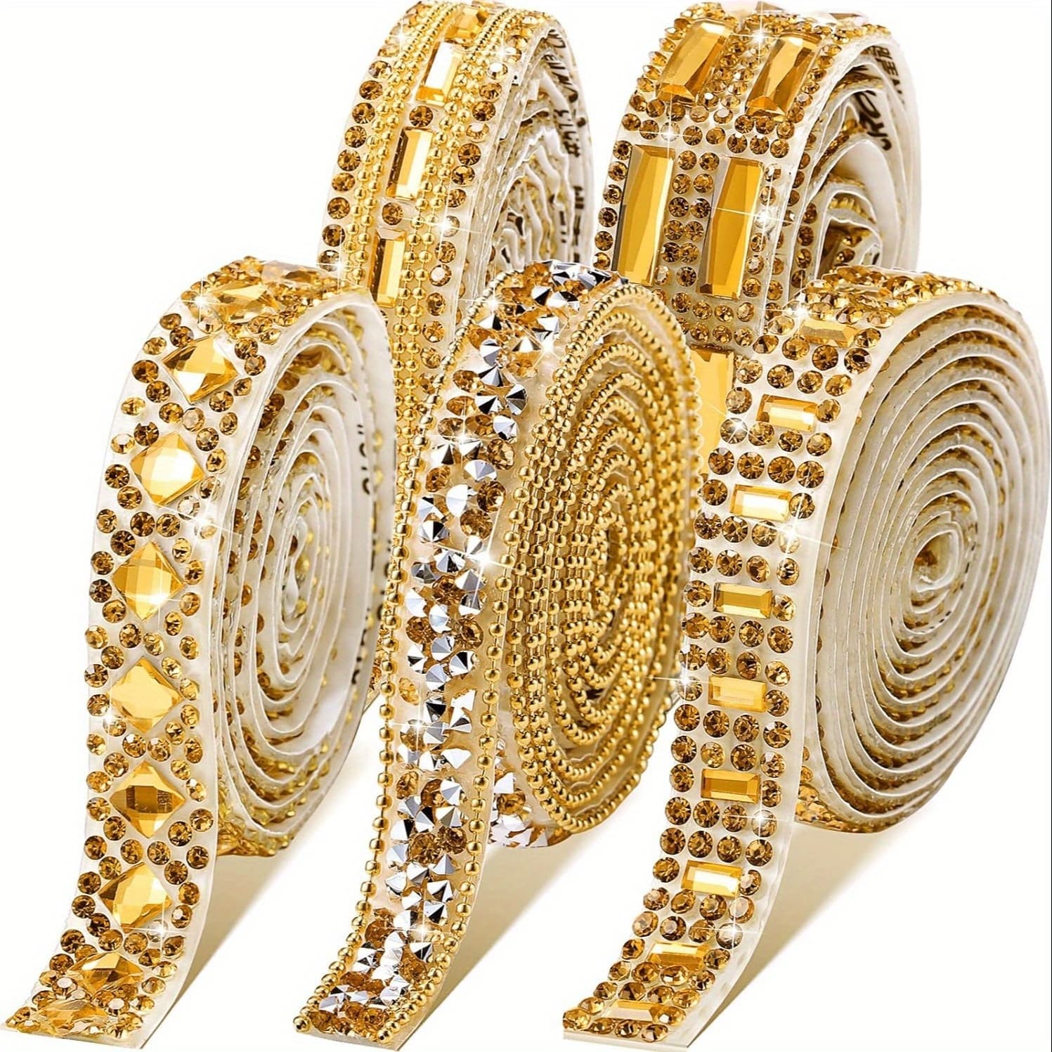 TEMU 5 Rolls Of Self-adhesive Sparkling Resin Diamond Color Ribbon, Totaling 2.5 Yards, Suitable For Crafts, Phone Gifts, Wedding, And Party Decorations