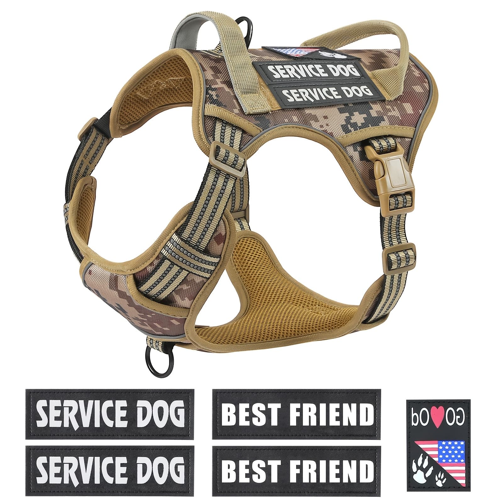 TEMU Tactical Dog Harness For Small Medium Large Dogs Heavy Duty Dog Harness With Handle Adjustable Reflective Dog Vest For Training, Walking, Hiking, Without Battery
