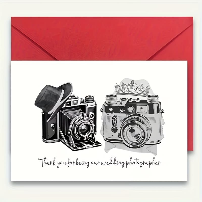 TEMU 1pc Wedding Photographer Thank You Card | Hat And Camera Design, Appreciation For Our , Includes Envelope