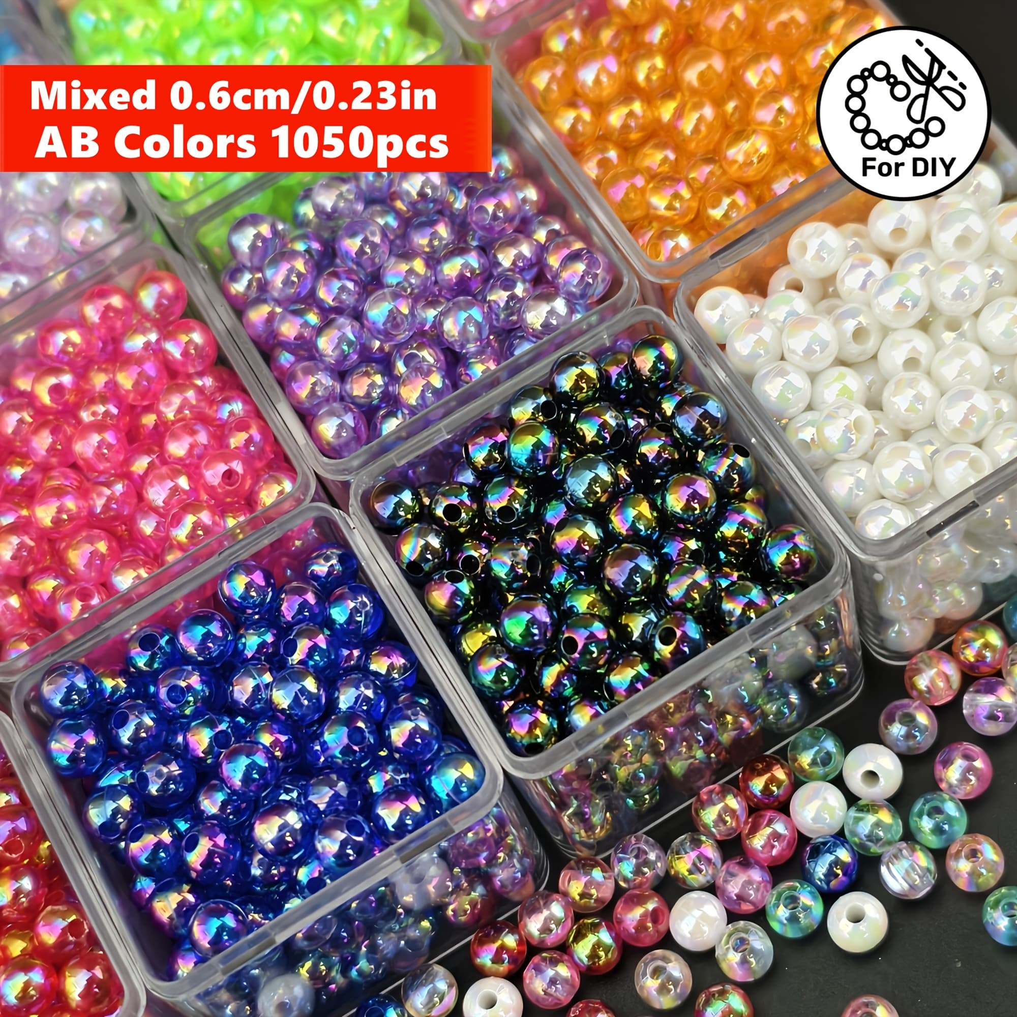 TEMU 1050pcs 6mm Random Color Mixing Ab Colors Round Acrylic Beads Set For Jewelry Making Crafting Bracelet Necklace Phone Chain Supplies, Beading And Jewelry Making Additions