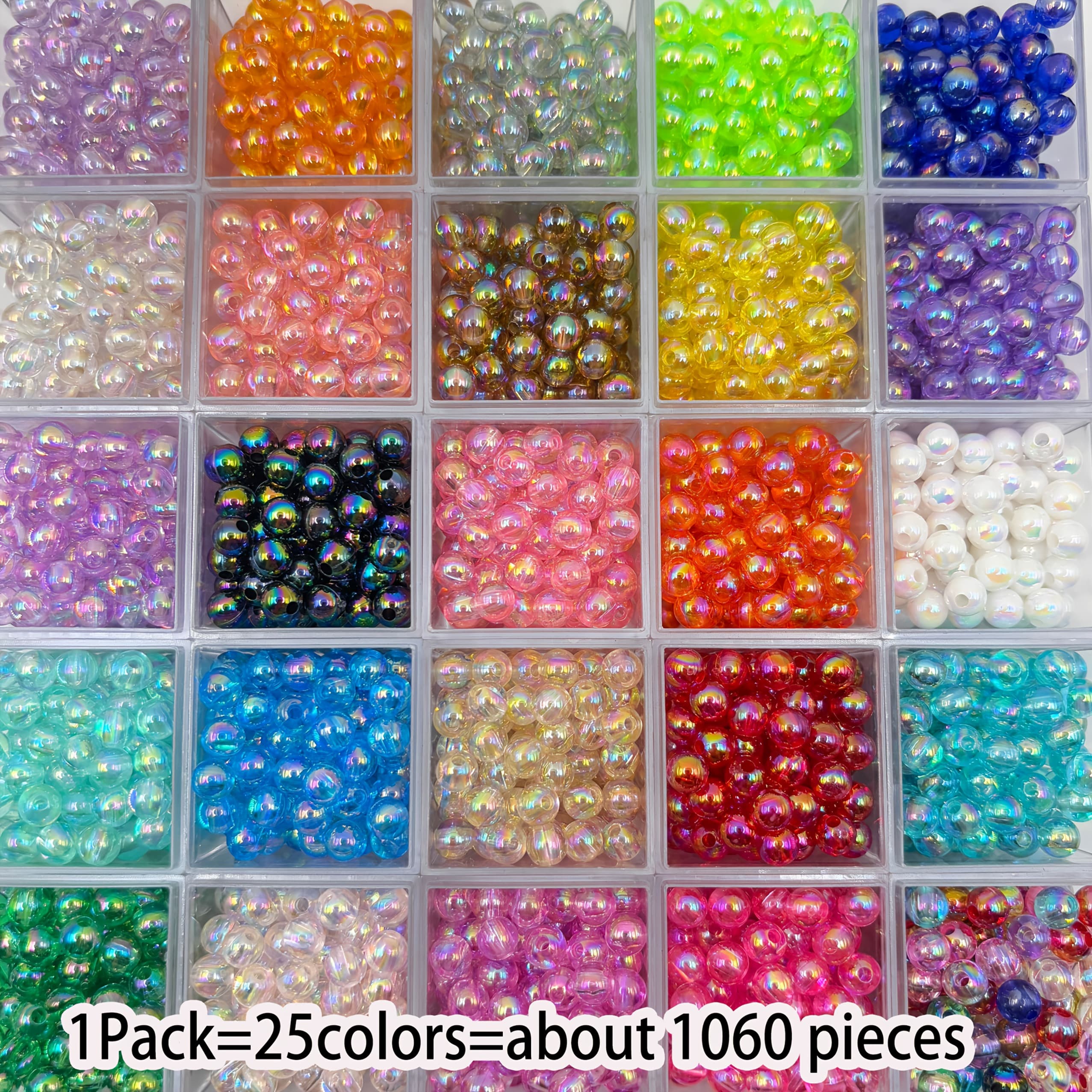 TEMU 1060pcs/6mm, 460pcs/8mm 25-color Acrylic Bead Set, Suitable For Bracelet Necklace Mobile Phone Chain Making, Beading And Jewelry Craft Accessories