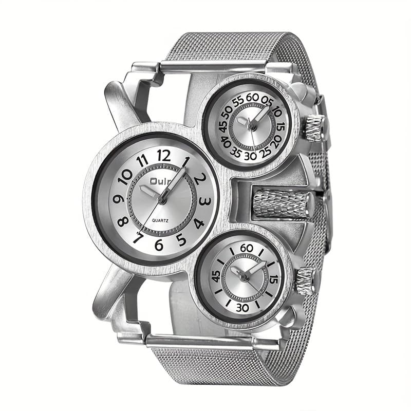 TEMU Men's Sporty Mesh Steel Watch With Triple - Quartz Movement, Non-rechargeable Battery
