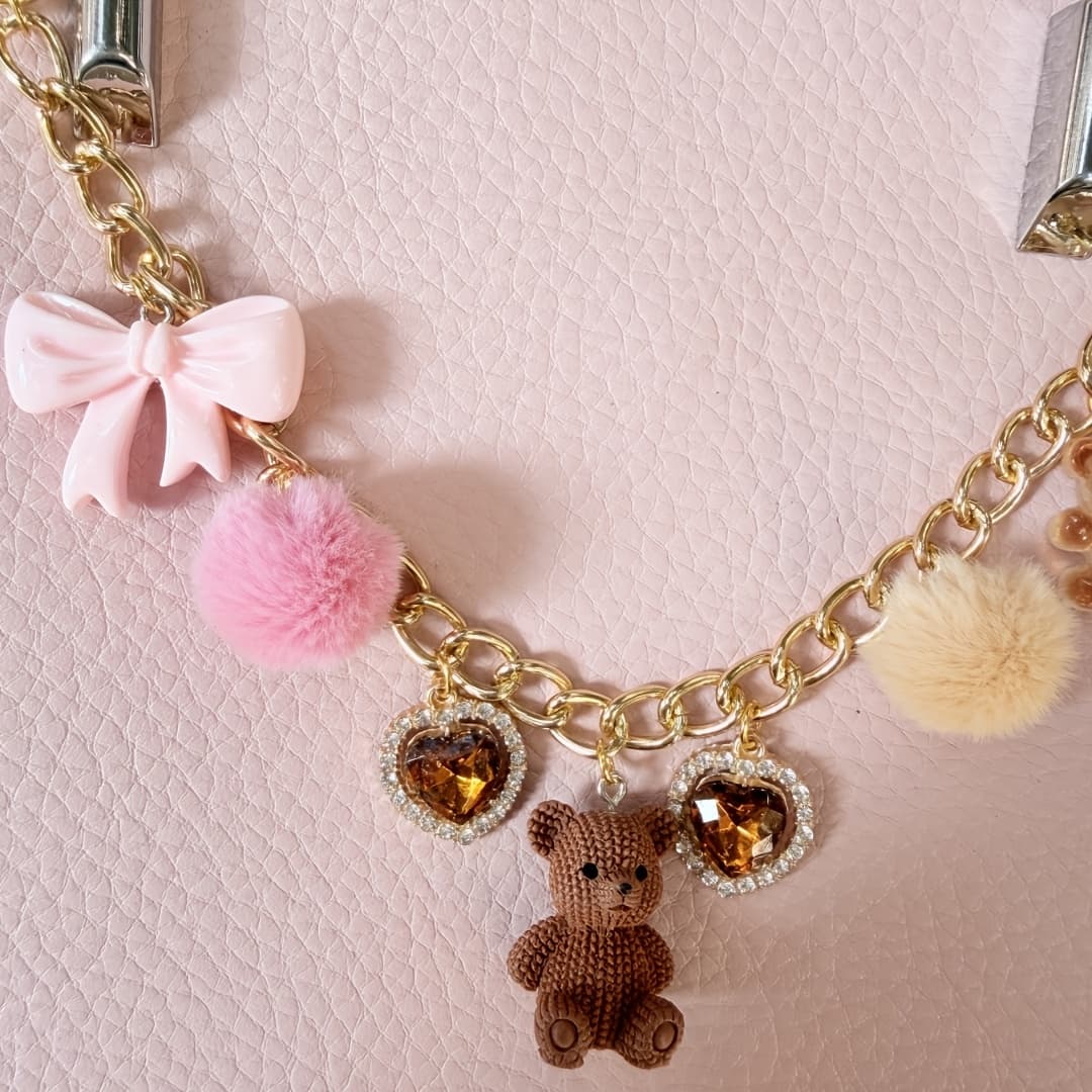 TEMU Cute Teddy Bear Long Chain Bag Charm With Bow And Heart Pendant
