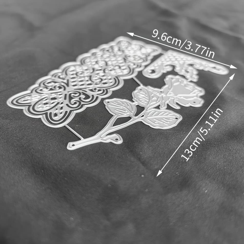 TEMU 1pc Rose And Lace Metal Cutting Mold | Suitable For Photo Album Production, Handicrafts, Relief Templates, Handmade Cards, And Gift Card , Iron Material, Silvery Grey Color, Fantasy Theme