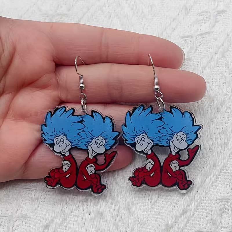 TEMU 1 Pair Vintage Cartoon Brothers Acrylic Earrings, Cute Holiday Theme, Alloy Posts, Ideal For & Gift- Occasions - Nickel-free Jewelry