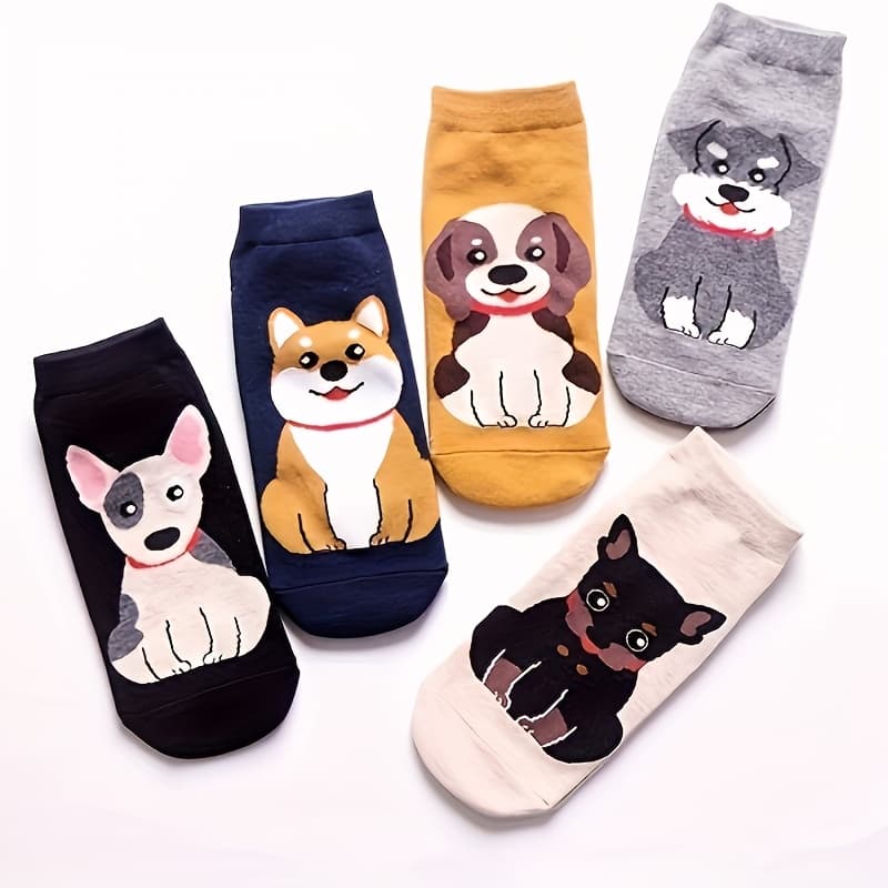 TEMU 5 Pairs Of Sports Shoes, Socks, Crew Socks, Women' Socks, Cartoon Kawaii, Pink Casual Anime, Big-eared Dog, Cute Cat Socks