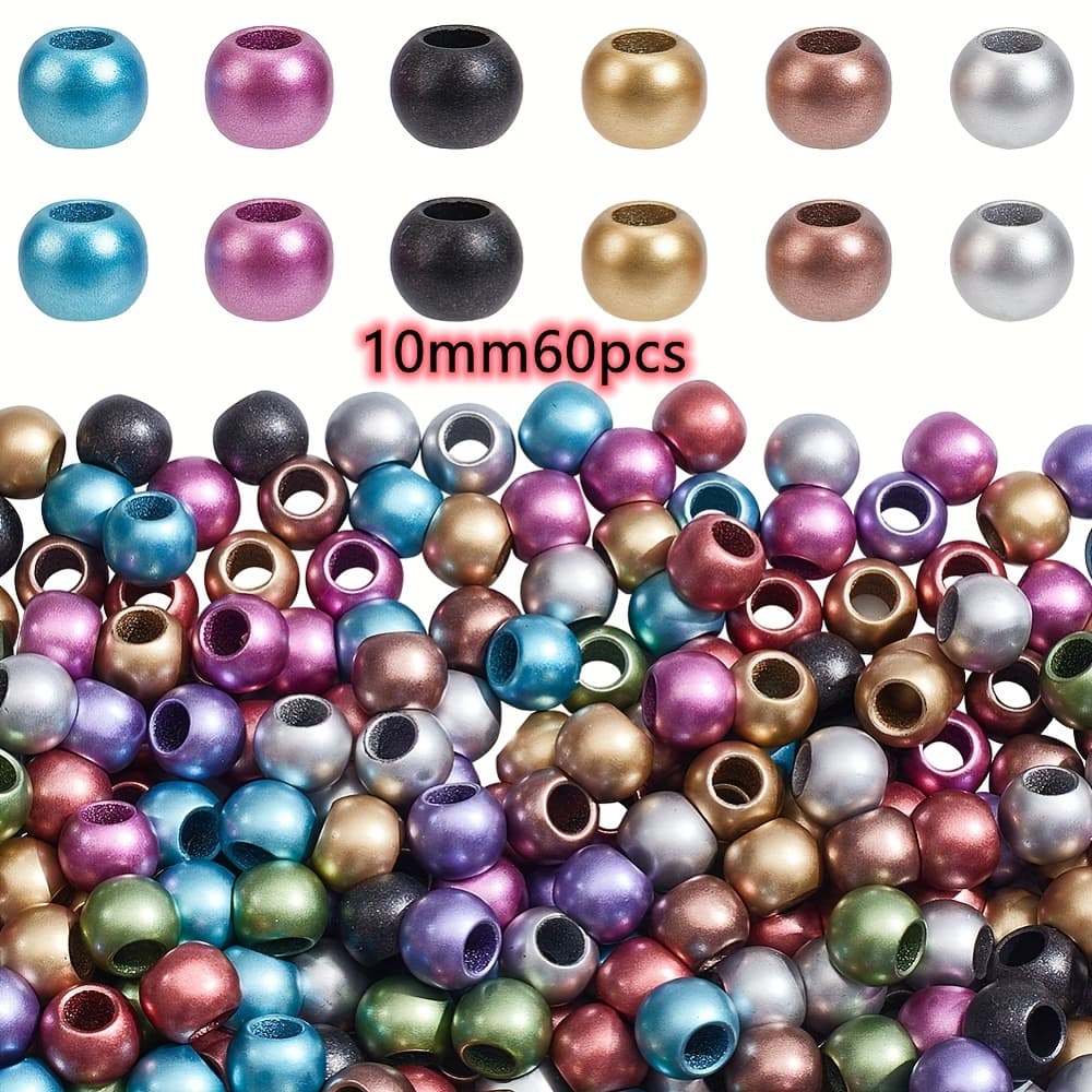 TEMU 12mm 40pcs/10mm 60pcs Frosted Matte Large Hole Beads, Suitable For Braiding Decorations, Jewelry Additions