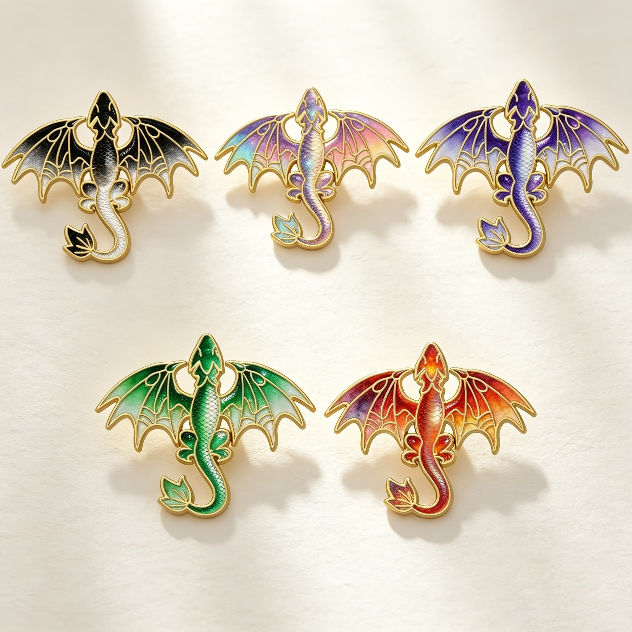 TEMU 5pcs Iridescent Flying Dragon Enamel Pin Set, Trendy And Gradient Dragon-shaped Brooch, Suitable For Denim Jackets And Backpacks, An Ideal Enthusiasts
