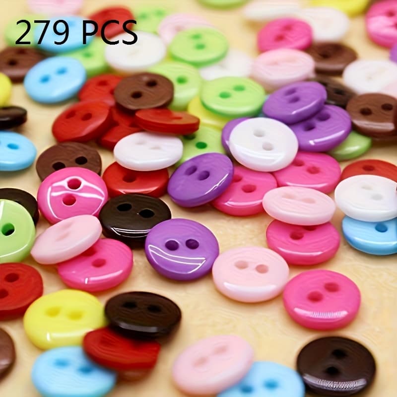 TEMU 279pcs Of Colored Handmade Buttons, Resin Material, 2 Holes, 9mm Diameter, Assorted Colors - For Room Decoration, Children's Diy Sewing Buttons And Crafts