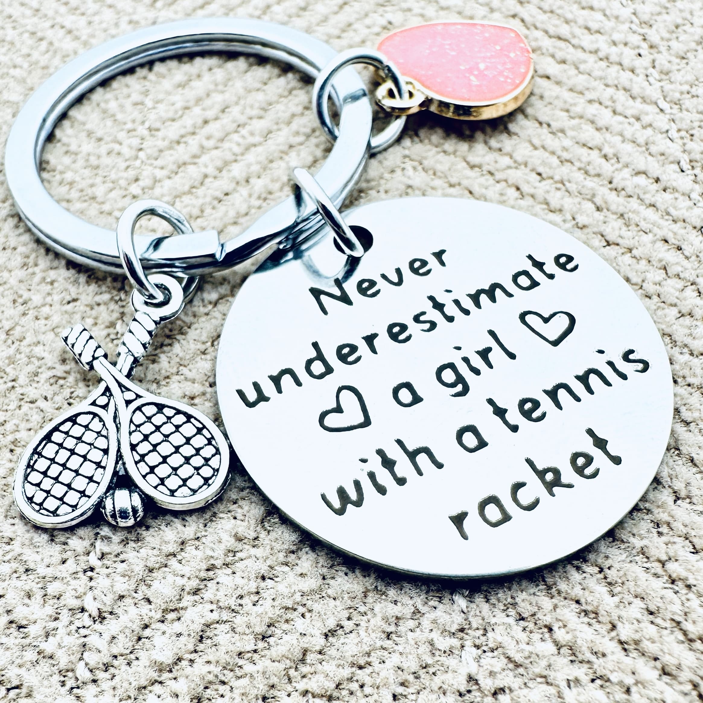 TEMU A Gift For Enthusiast, Keychain Engraved With: 'never A Girl With Racket.' Perfect For Tennis Girls, This Inspirational Gift Is Suitable For Christmas, Birthdays, And Graduation