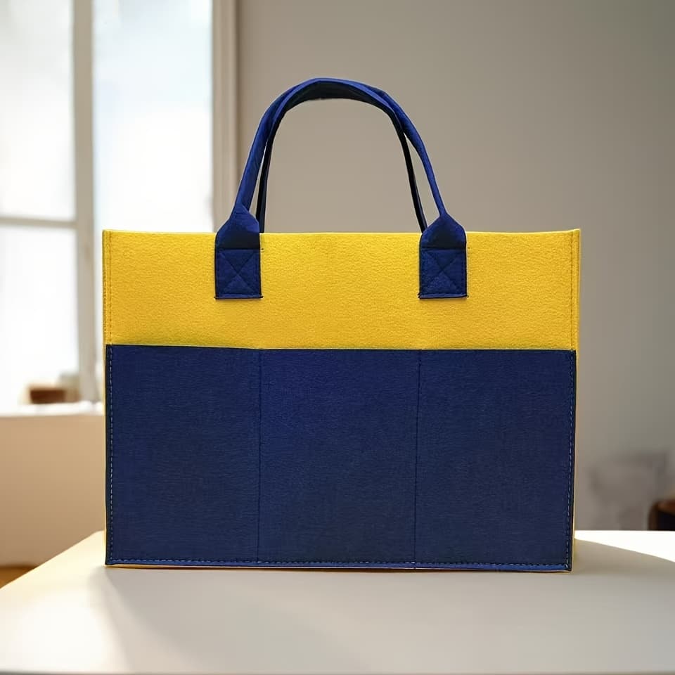 TEMU Versatile Color- Felt Large-capacity Tote Bag With Multiple Pockets, Commuter Handbag Suitable For Shopping, Travel, And Gift Bag