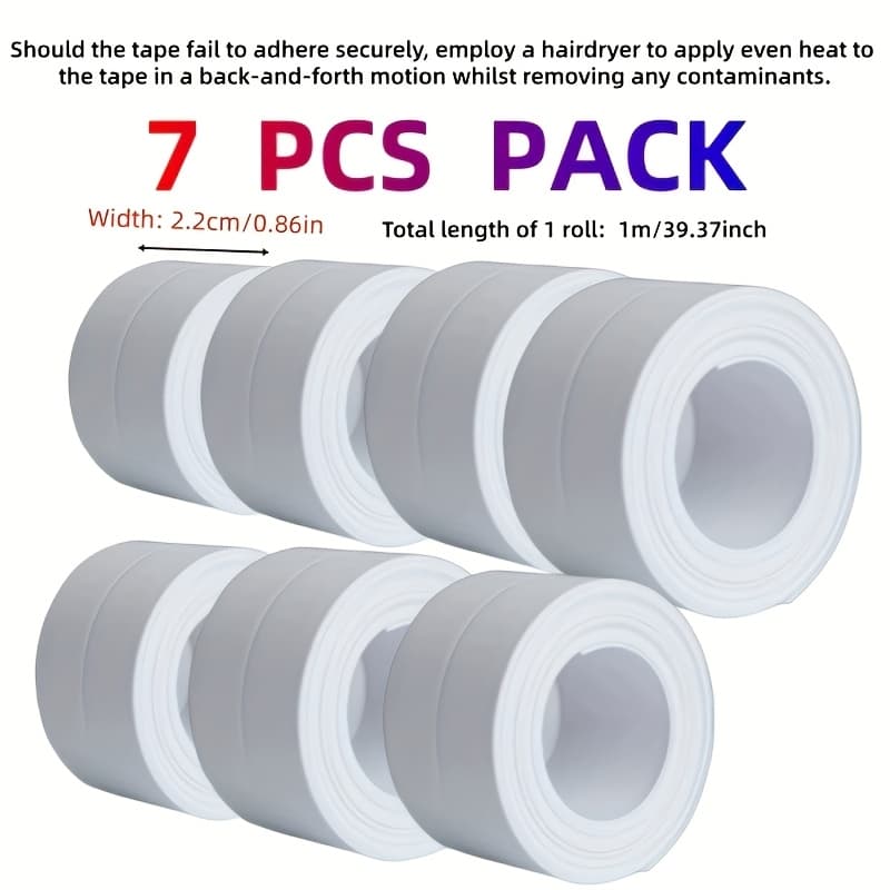 TEMU 7 Rolls Self-adhesive Pvc Waterproof Caulk Strip Tape Suitable For Shower, Bathtub, & Bathroom Sealant - Removable Adhesive, Flexible For /wall Edges, Diy-friendly Corner (no Glue)