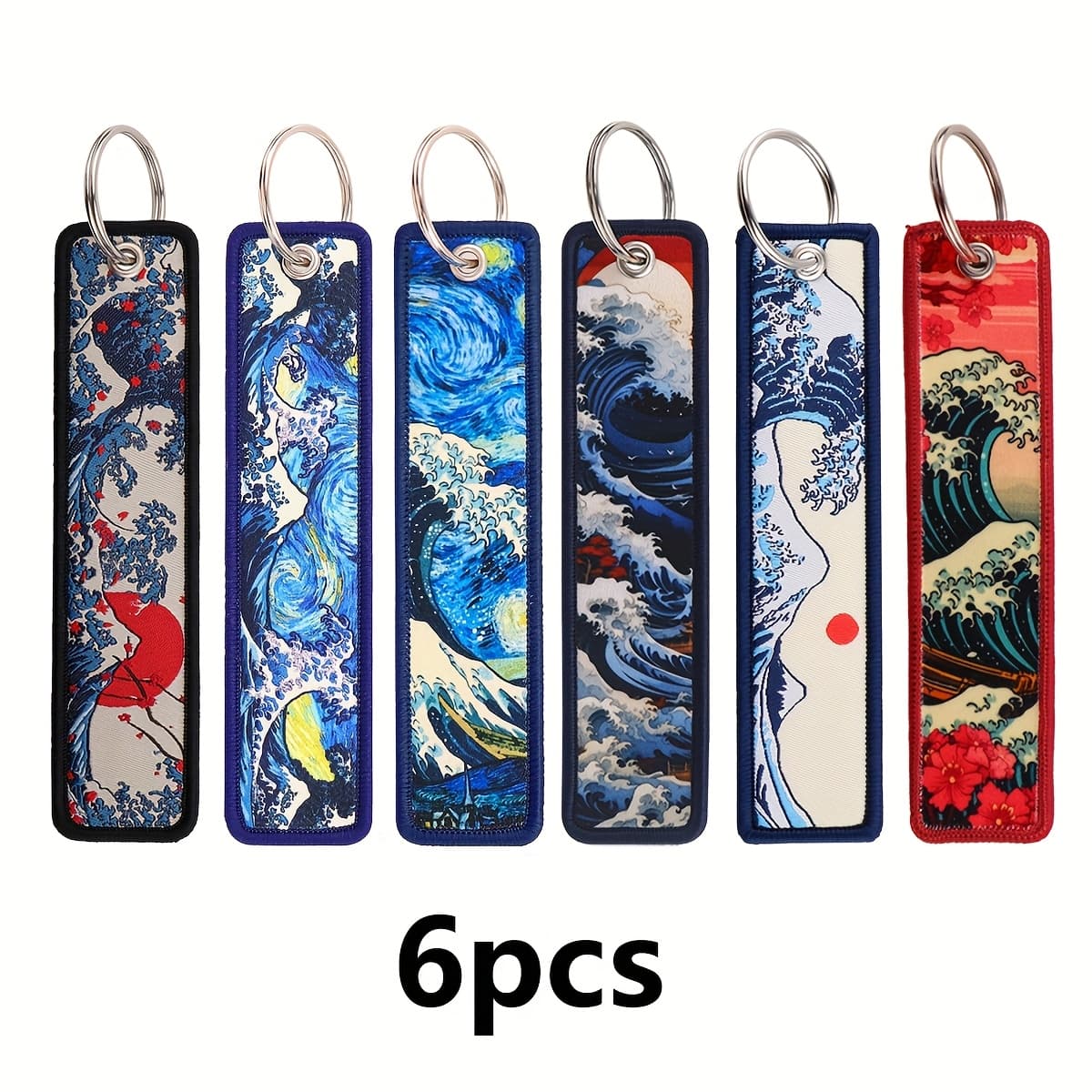 TEMU 6pcs Japanese Waves Embroidered Keychains For Men Keyring Keys Tag Women Man Fashion Additions Gifts
