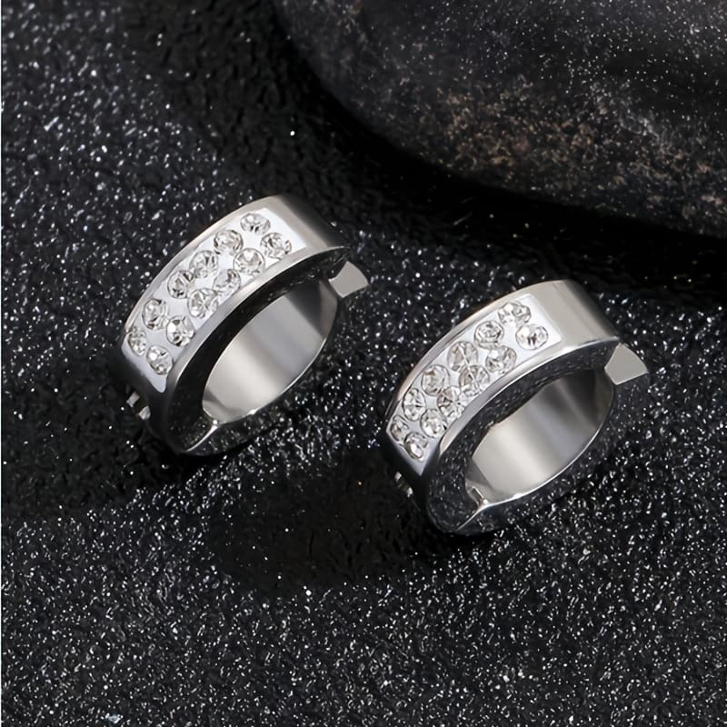 TEMU 1 Pair Of Men' Steel And Synthetic Synthetic Zircon Ear Clips, Stylish And Easy Men's Earrings, Without Battery