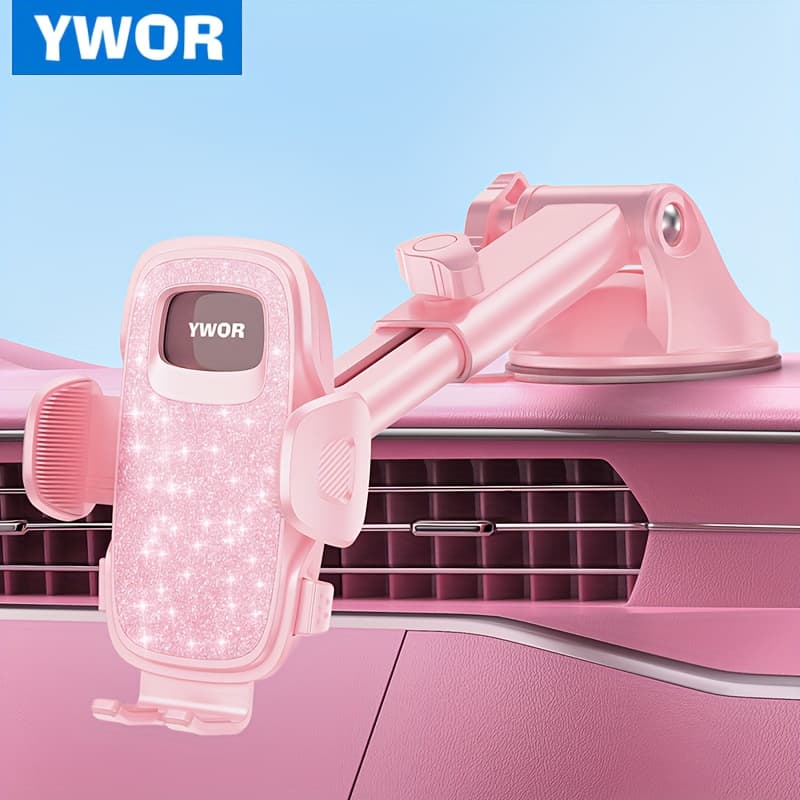 TEMU Ywor Pink Car Phone Holder 360° Rotation Phone Holders For Your Release Adjustable Car Phone Mount Dashboard For Iphone 16 Truck