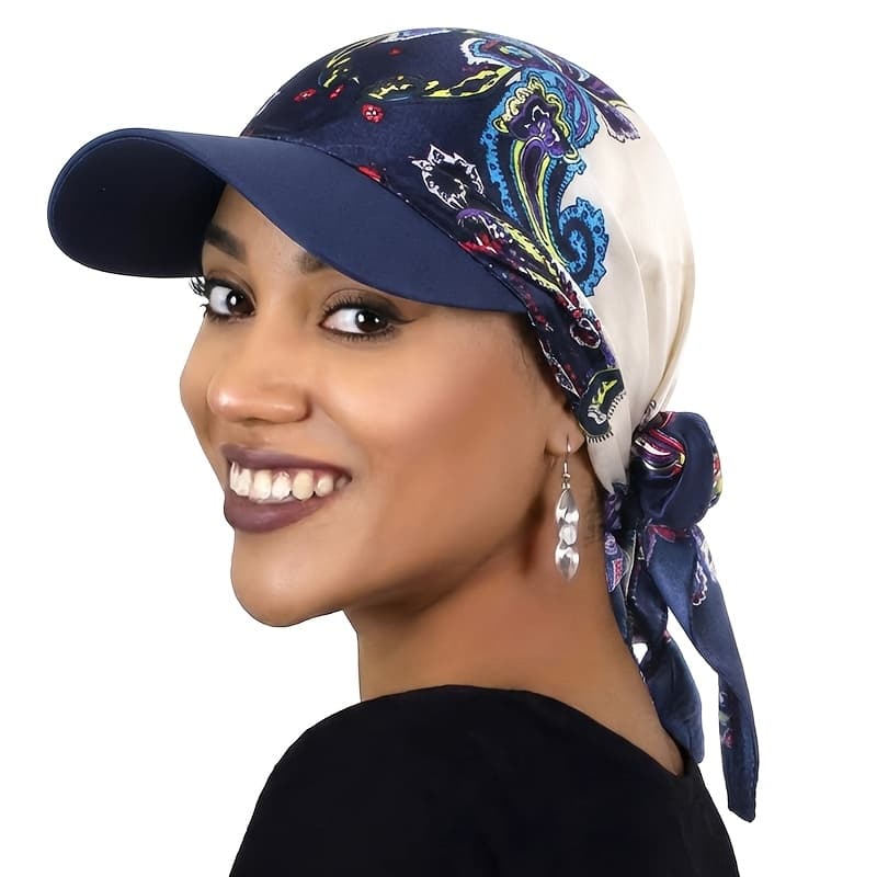 TEMU Paisley Brim Headscarf Hat, Outdoor Sun Hat, Tie-strap Duckbill Square Scarf Sun Hat