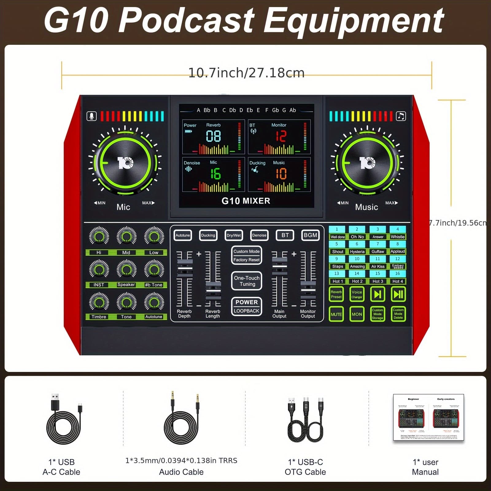 TEMU G10 Professional Kol Singing Gaming Dj Controller Equipment Studio Professional Recording Electronic Music Mixer Power Karaoke Machine Dynamic Condenser Wireless Microphone Portable Microfono