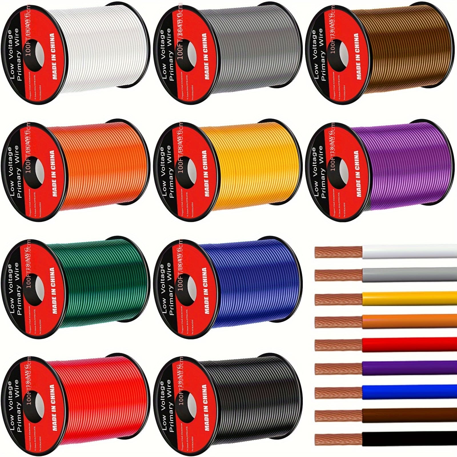 TEMU 10pcs Wire 100ft Per Roll (1000ft Total) Automotive Wire Spools Copper Clad Aluminum For Harness Car Audio Video Wiring (18 Gauge)