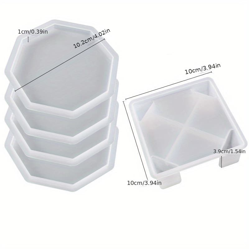 TEMU Coaster Resin Mold Set Includes 1pc Storage Box Mold, 4pcs Silicone Resin Coaster Molds Epoxy, Coaster, Diy Art Craft