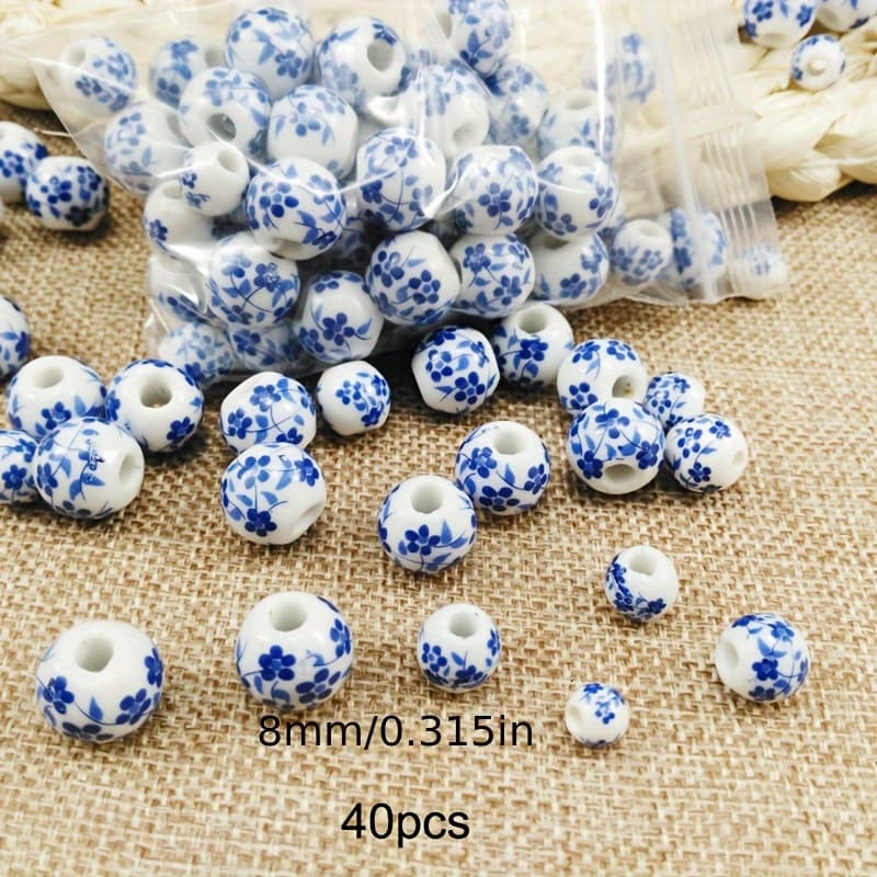 TEMU 40pcs Of And Ceramic Round Beads For Crafts, Ceramic Bead Materials