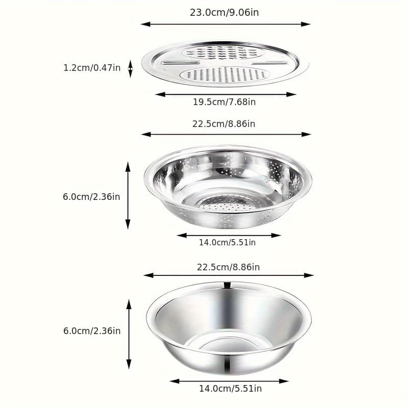 TEMU 3-in-1 9 Inch Grater, Strainer And Cutter. , , Grate, Dice For Salad Prep, Kitchen Straining, Vegetable Washing Basin, Mixing Bowls. Essential Kitchen Utensils, Gadgets And Additions