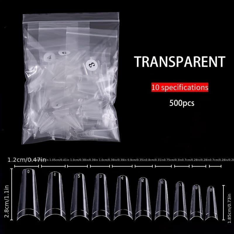 TEMU 500 Ultra Long French Flat Toenails - Natural & Transparent Denim-inspired False Nails For Stunning Ballet-shaped Look, Smooth Glossy Finish, European And