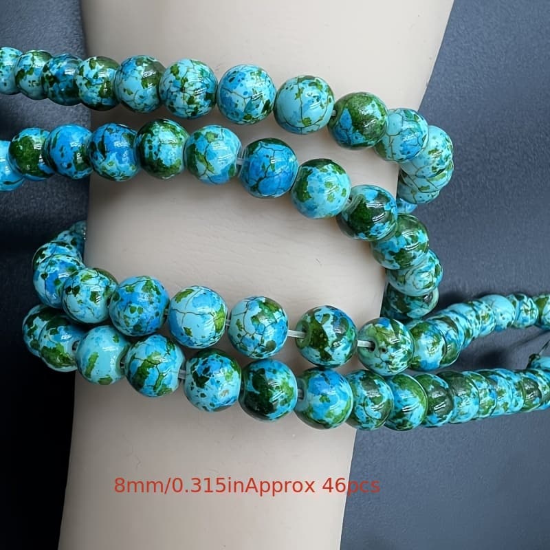 TEMU 8mm Loose Beads, Approximately 46pcs, Cobalt Veins, -inch Geological Specimen Bead Sedimentary Rock Layer Reflective Layered Necklace, National Park Souvenirs, Exploration Theme Gift Box