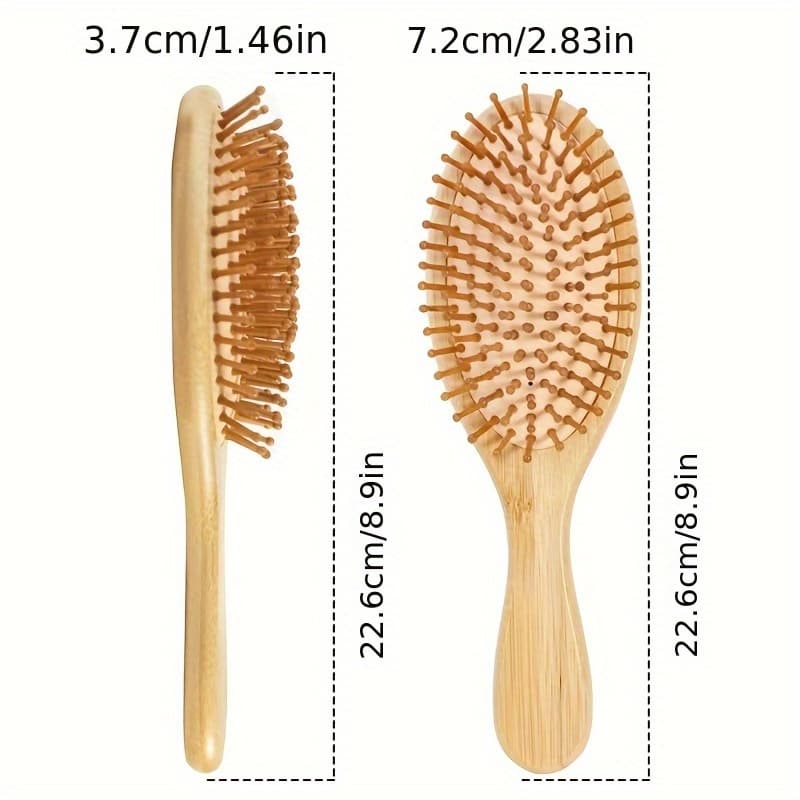 TEMU 2pcs Wooden Bamboo Hair Brush With Cleaning Claws & Air Cushion Comb - Bamboo Bristles Suitable For All Hair Types, Scalp Massager, Anti-static Detangling Brush For Static, For Hair Care