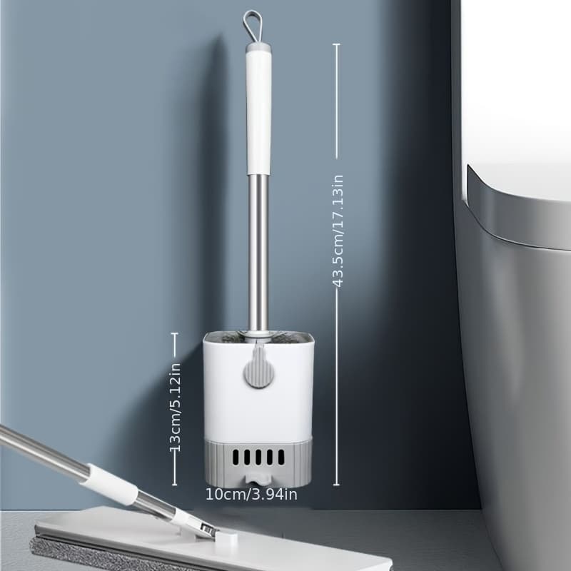 TEMU Wall-mounted Toilet Brush Set With Long Handle - Flexible, No-dead-corner Design For Easy Bathroom Cleaning, Includes Stand - Essential Back To School Supplies
