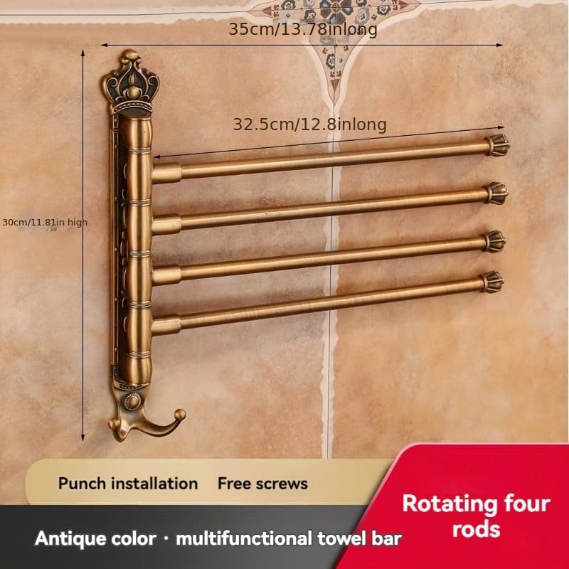 TEMU Vintage-inspired Aluminum Towel Bar - Foldable, Rotating Design For & Organization In Bathroom, Christmas/halloween Gift Decoration