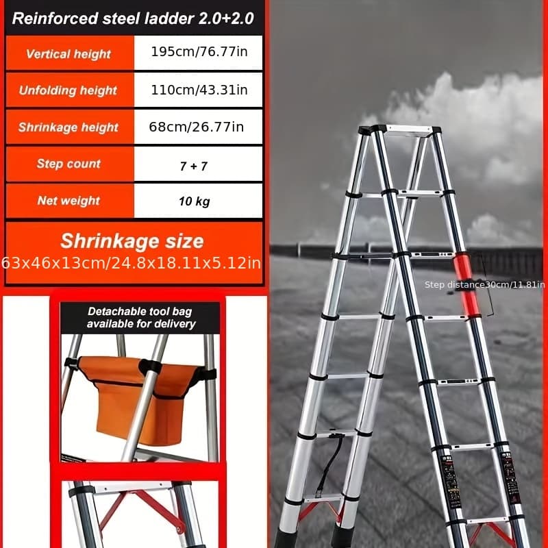 TEMU A 6.5-foot 7-step Telescoping Ladder, A Telescoping Ladder, A Household Folding Ladder, An Outdoor Work Multi- Portable Folding Ladder, Anti-shake And Anti-slip, Can Bear 330 .