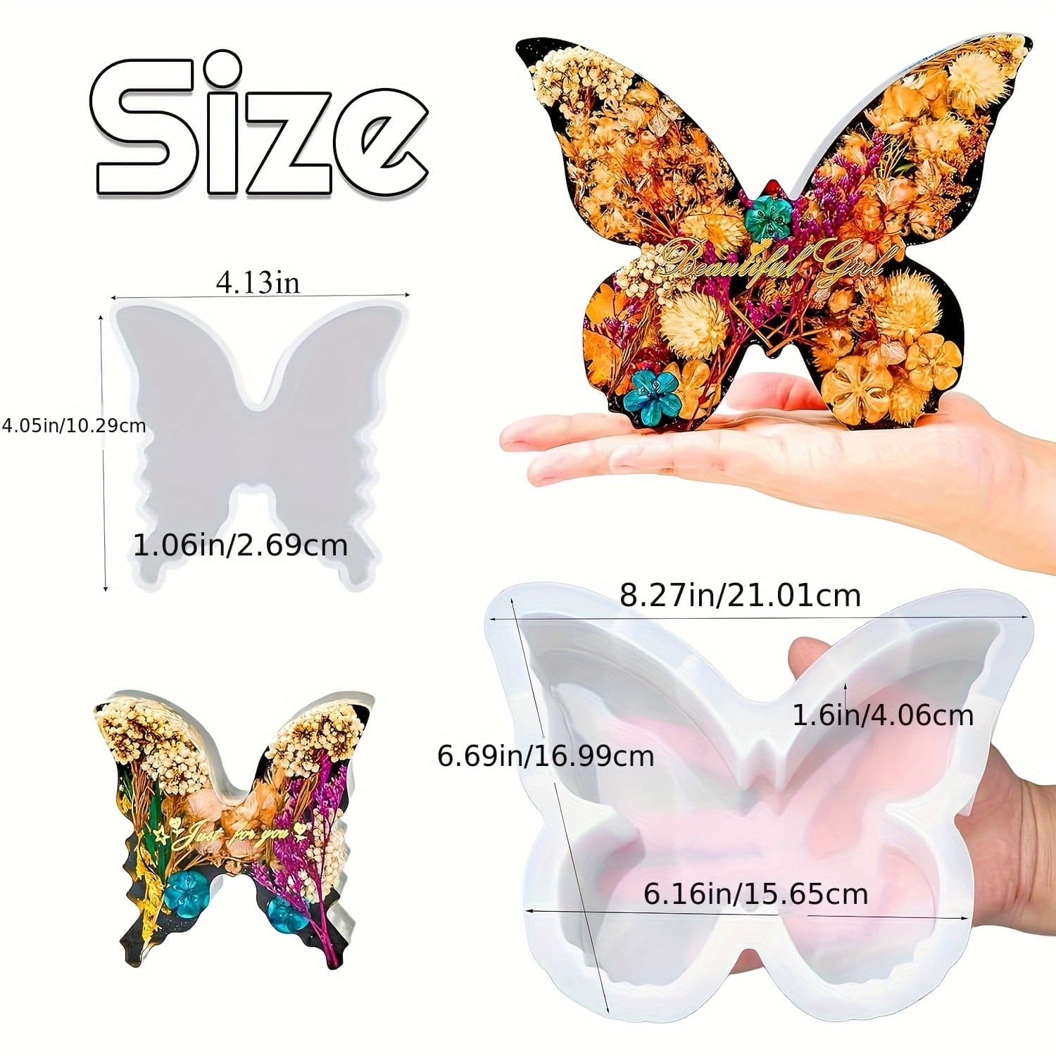 TEMU 1 Set Large 8 Inch Realistic Resin Mold Kit - Lifelike Deep Cast Epoxy Resin Molds For Wedding Decor, Home Crafts, Flower Preservation, Diy Resin Art, 2 Size Wings