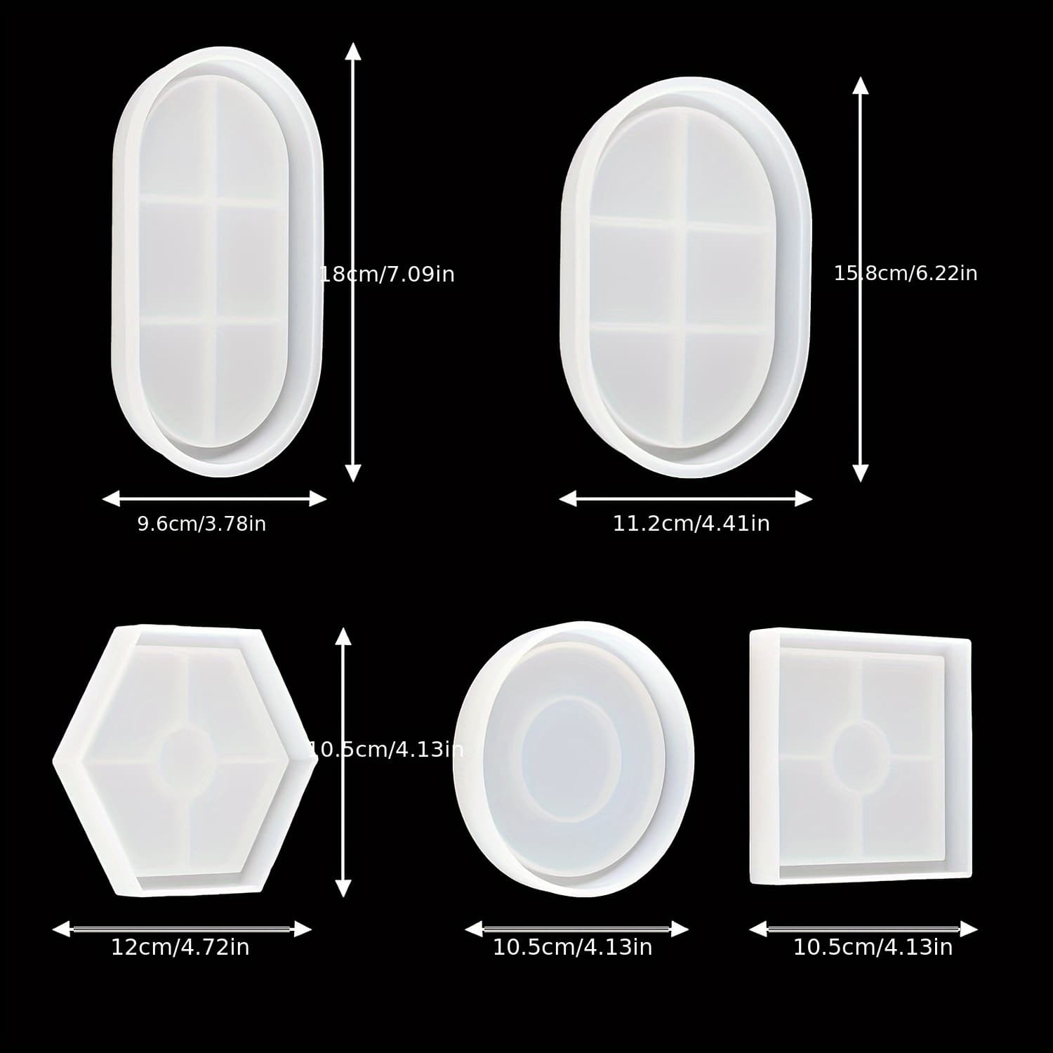 TEMU 5pcs Tray Coaster Silicone Mold, Diy Coaster Silicone Mold In A Pack, Oval, Round, Square, Hexagonal, Silicone Mold Tray, For Home Decoration, Handmade Gifts