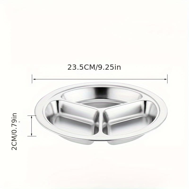 TEMU Stainless Steel Divided Dinner Plate, Stainless Steel Divided Plate Tray, Dinner Snack Plate, With 3 Compartments, Ideal For Parties, Fine Dining, Camping, Kitchen And Restaurant Supplies