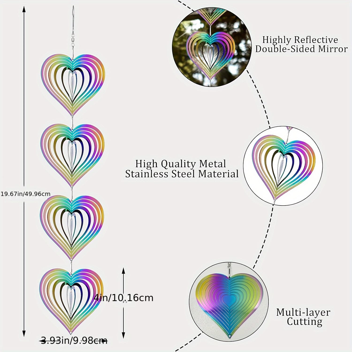 TEMU Metal Small Heart 4pcs Set Wind Chime Ornaments