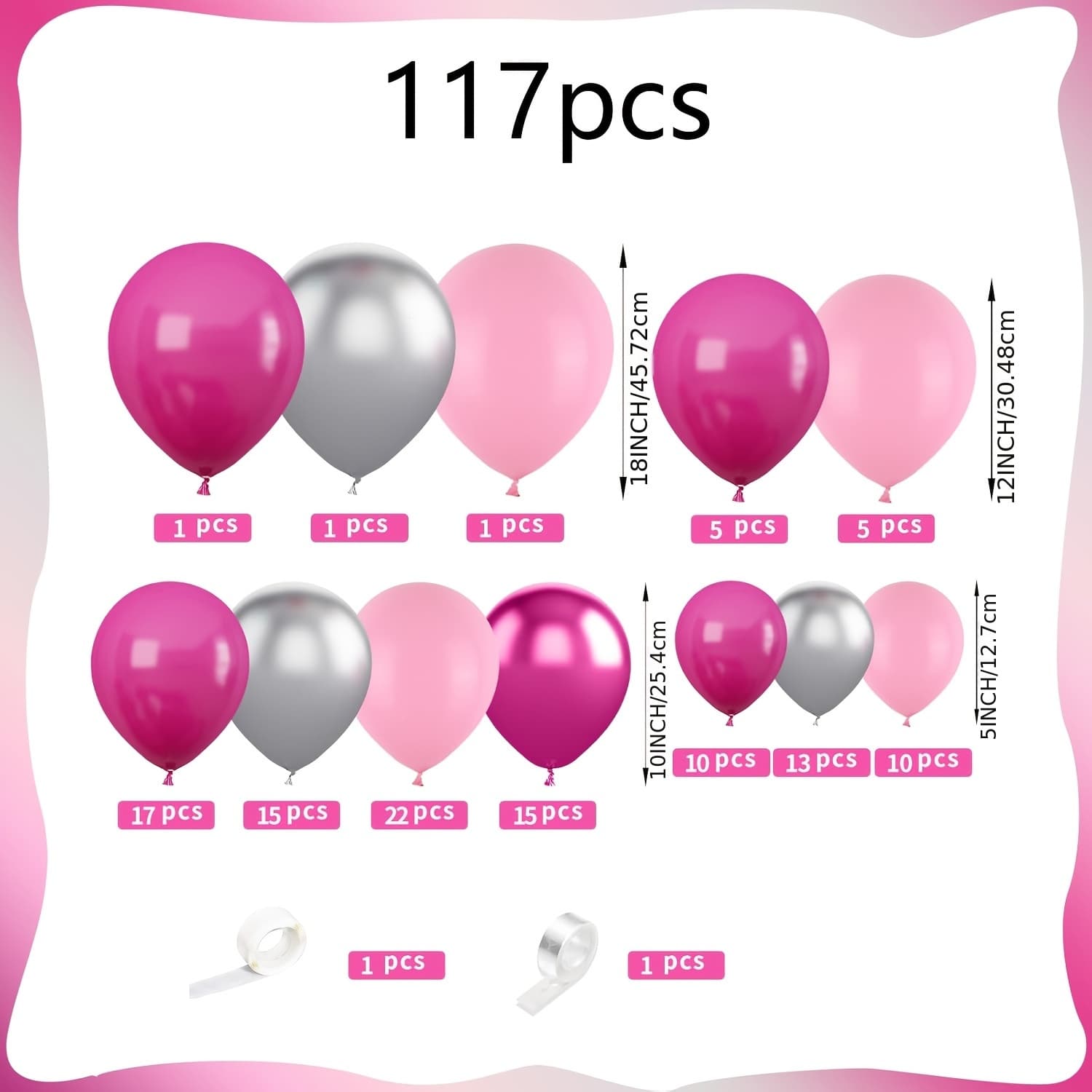 TEMU 117pcs Pink & Silvery Balloon Arch Kit - Includes Pastel, Hot Pink & 4d Star Balloons For Princess Parties, Birthdays, Showers, Anniversaries, Weddings & Valentine's Day Decorations
