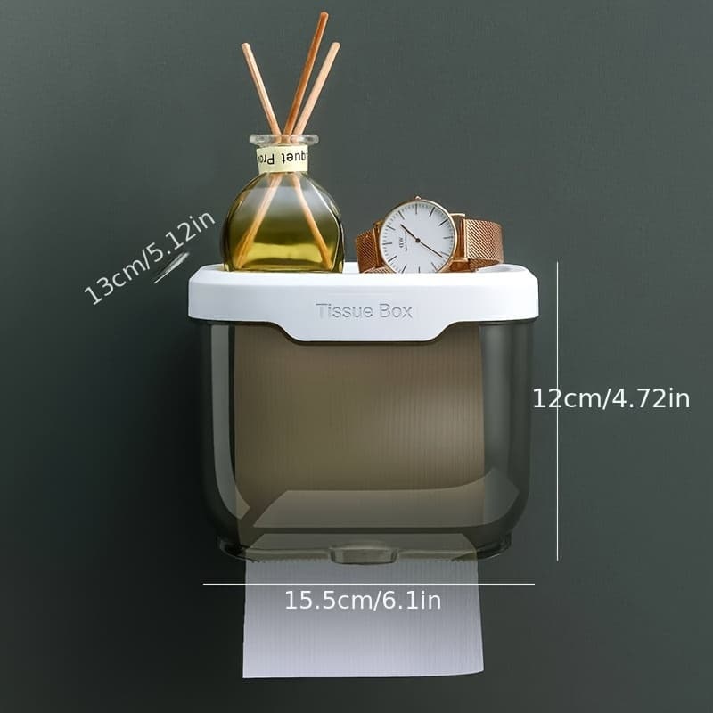 TEMU 1pc Toilet Paper Holder Wall-mounted Paper Rack Bathroom Tissue Roll Holder Adhesive Toilet Paper Roll Rack With Drawer Bathroom Tissue Box Home Cleaning Supplies Bathroom Additions