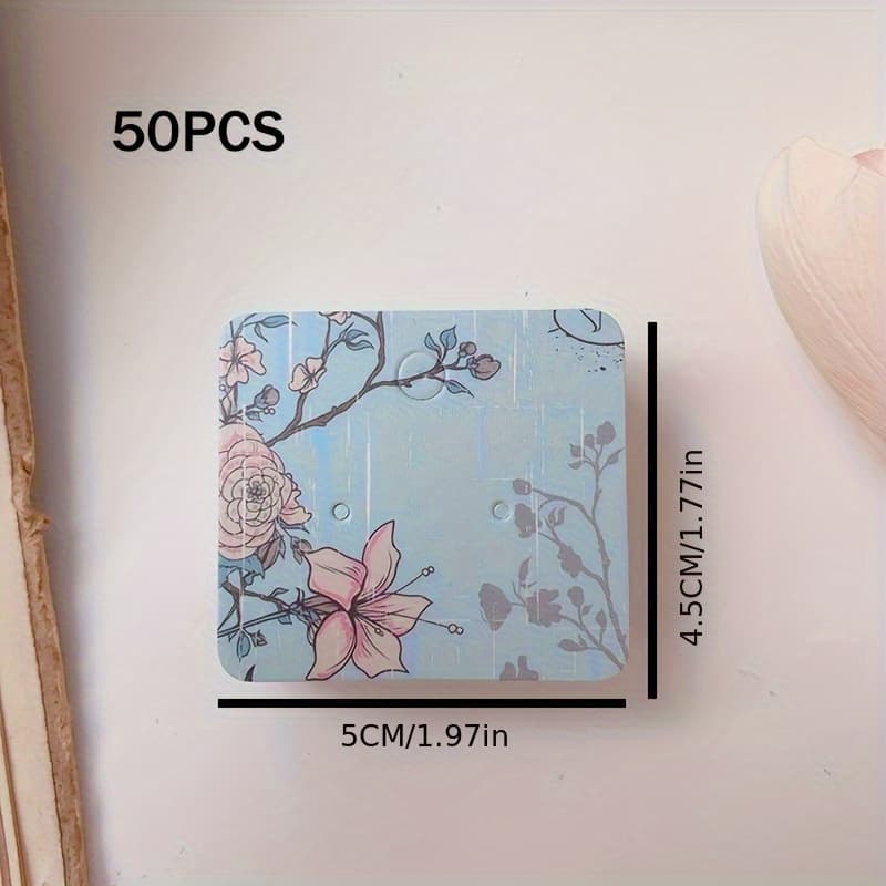 TEMU 50pcs/set, Approximately 50mm~45mm Printed Earring Display Cards With Elegant Patterns - Practical And Convenient For Jewelry Businesses, Suitable For Jewelry Making And Packaging