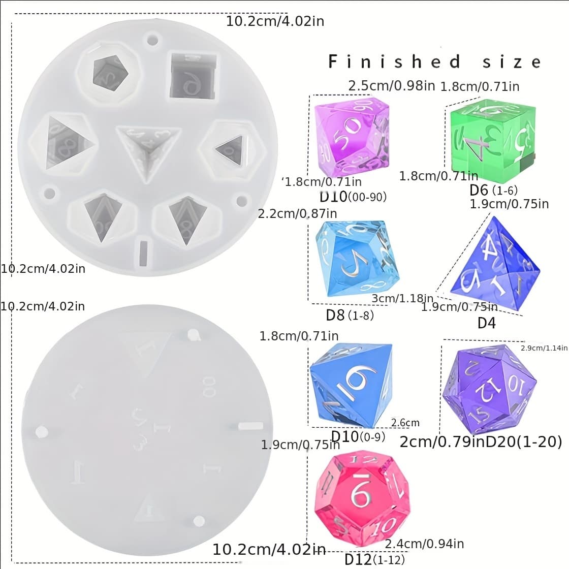 TEMU 1pc 7 Grids Dice Resin Molds Polyhedral Dice Silicone Mold Dnd Dice Moulds Jewelry Casting Molds For Board Games Handmade Dice Making Party Supplies