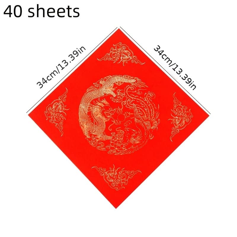 TEMU 40 Sheets Of Square Xuan Paper Couplets, Dragon And Phoenix Golden-sprinkled Door Square Hand, Red Paper Spring Festival Couplets With "fu" Character For Calligraphy, Blank Door Stickers