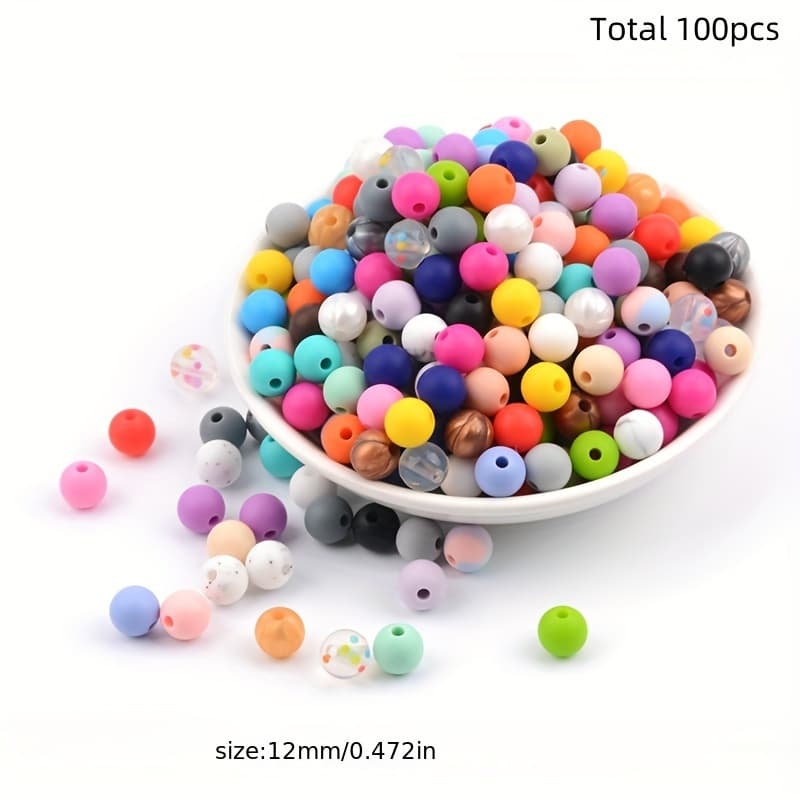 TEMU 100 Colorful Silicone Beads, Mixed Sizes Of 9mm, 12mm, And 15mm Round Beads For Jewelry Making, Diy Bracelets, Necklaces, Keychains, Phone Bag Chains, And Craft Supplies