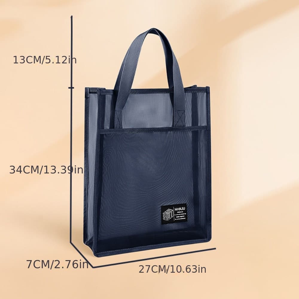 TEMU Solid Color Mesh Handbags Casual Reusable Lightweight Student Book Shoulder Bag School Supplies Large Capacity Canvas Tote Bags Student