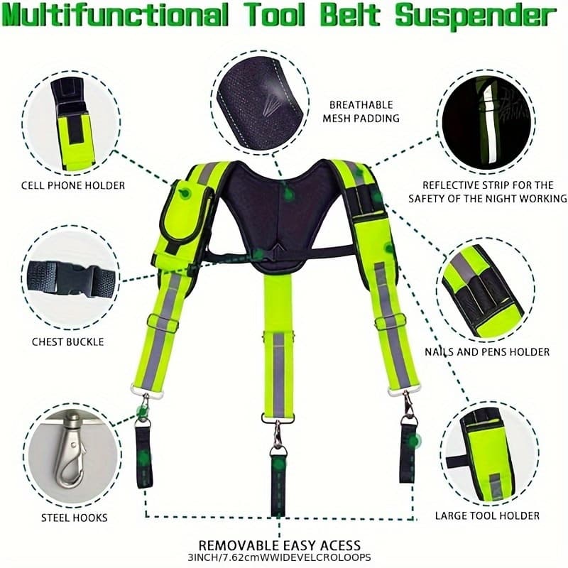TEMU Carpenter Tool Belt Suspenders, Heavy Duty Tool Belt Suspenders Reflective Safety Suspenders